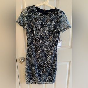 Kensie blue floral lace overlay short sleeve dress